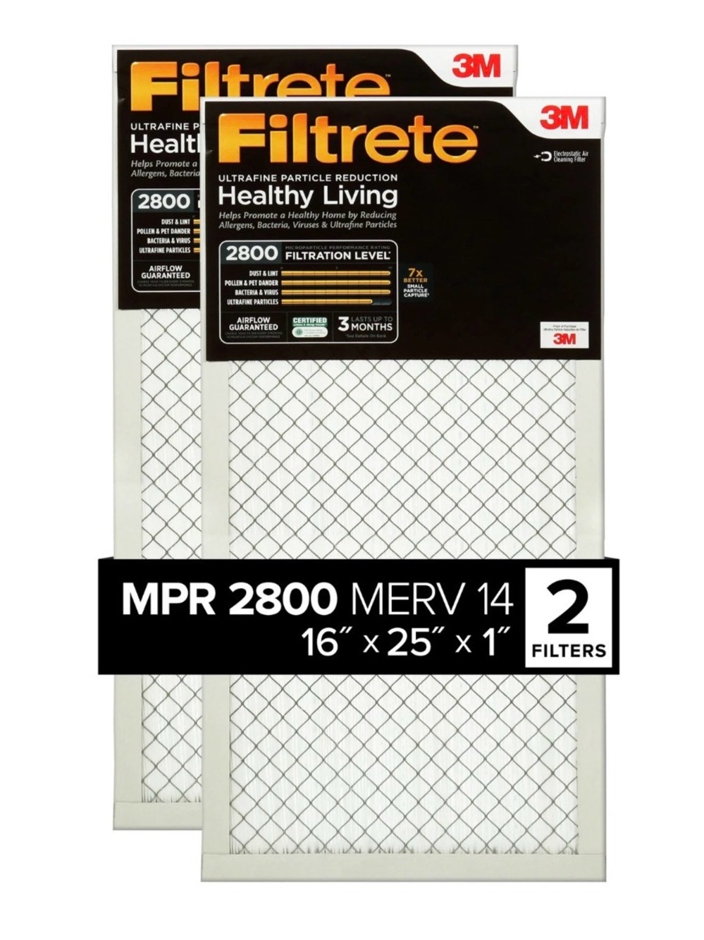 Filtrete Ultrafine Particle Reduction Filter UF01-2PK-1E, 16 in x 25 in x 1 in